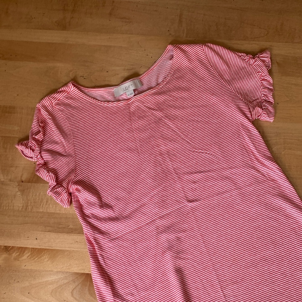 LOFT Red and White Striped Short Sleeve Tee